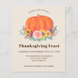 Budget Pumpkin Thanksgiving Dinner Invitation 