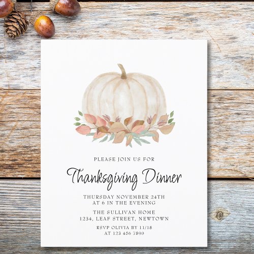 Budget Pumpkin Thanksgiving Dinner Invitation 