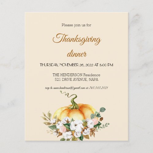 Budget Pumpkin Thanksgiving Dinner Invitation Flyer