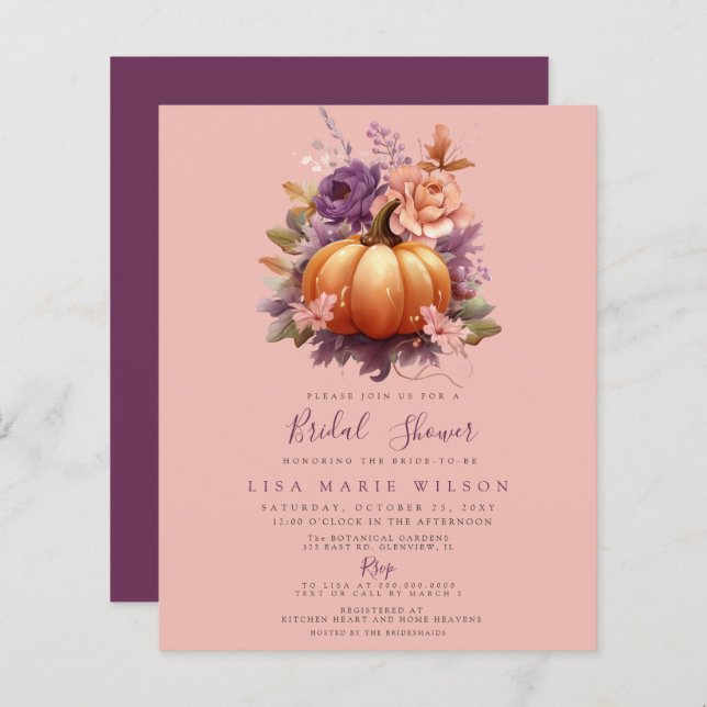 Budget Pumpkins Fall Bridal Shower Invitations (Front/Back)