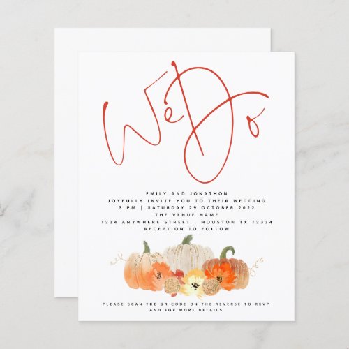 Budget Pumpkins Glitter We Do QR Wedding Invite