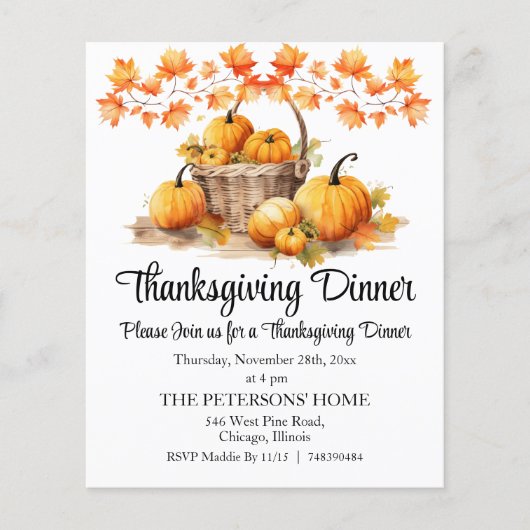 Budget Pumpkins Thanksgiving Dinner Invitation (Front)