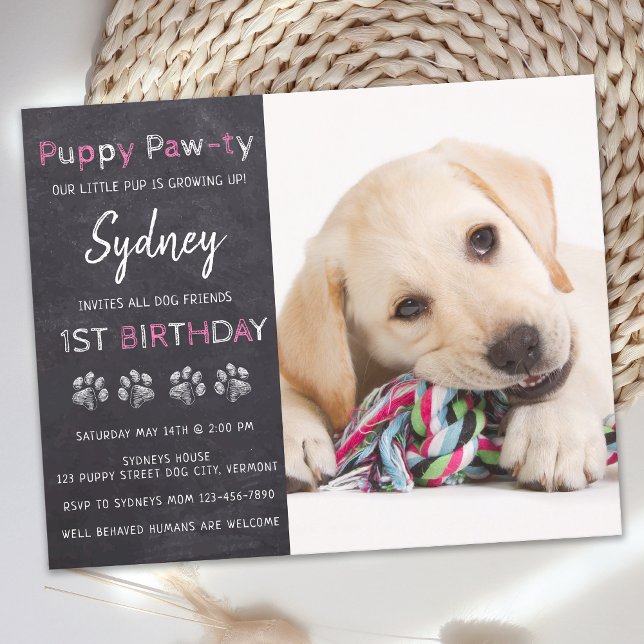 Budget Puppy Pawty Chalkboard Pink Dog Birthday (Creator Uploaded)