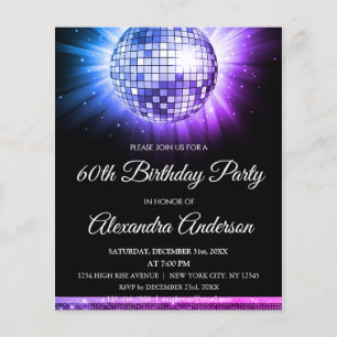 Budget Purple 60th Birthday Party 70's Disco Ball Flyer