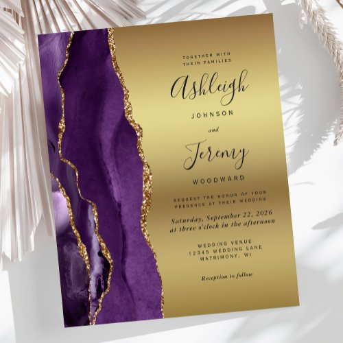 Budget Purple Agate Gold Glam Wedding Invitation