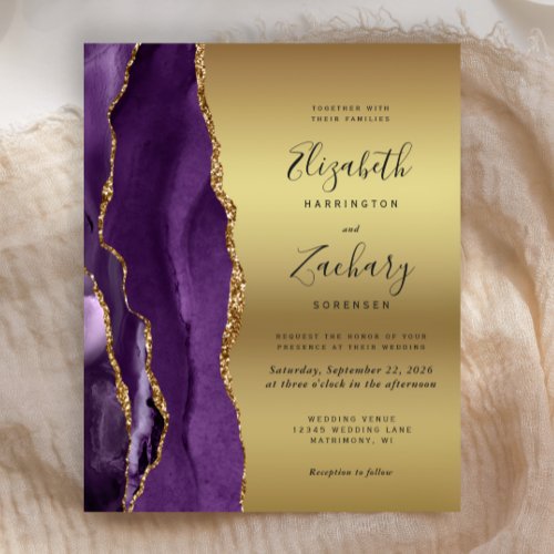 Budget Purple Agate Gold Glam Wedding Invitation