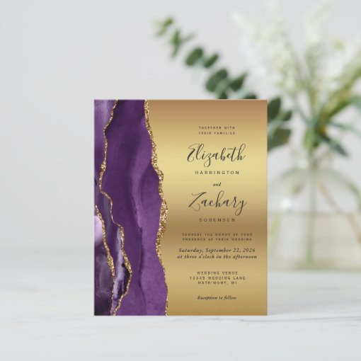 Budget Purple Agate Gold Glam Wedding Invitation | Zazzle