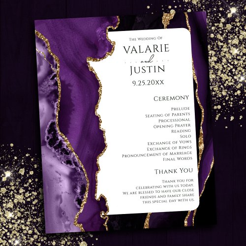Budget Purple Agate Gold Glitter Wedding Program