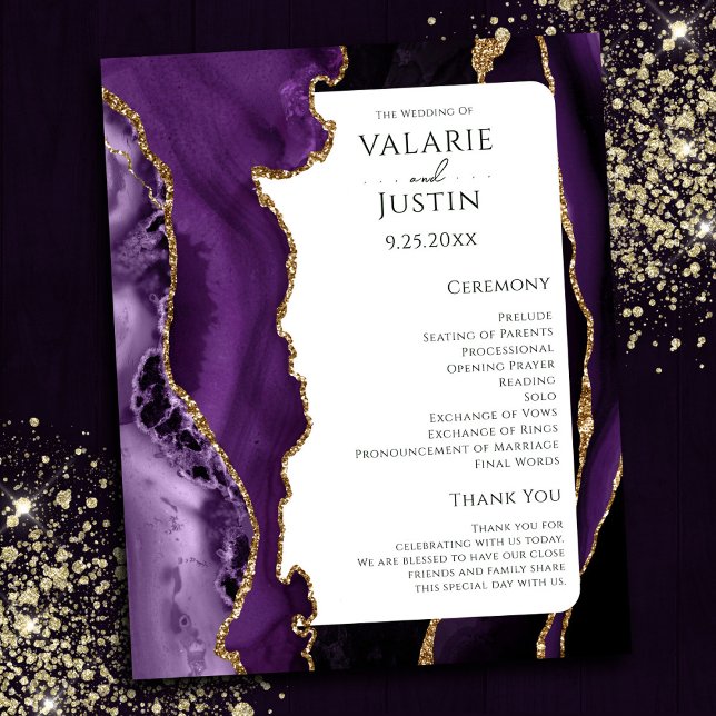 Budget Purple Agate Gold Glitter Wedding Program (Creator Uploaded)