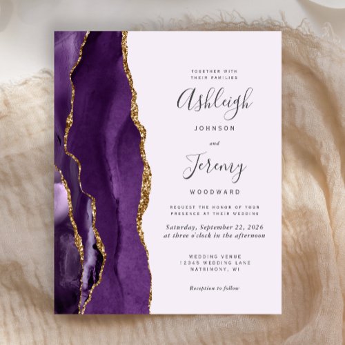 Budget Purple Agate Gold Modern Wedding Invitation