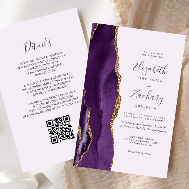 Budget Purple Agate Lilac QR Code Wedding Invite (Creator Uploaded)