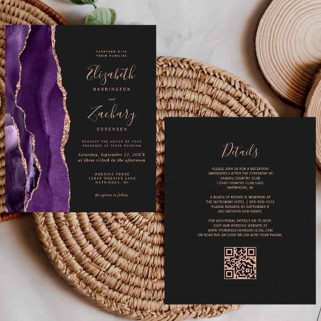 Budget Purple Agate Rose Gold Dark QR Code Wedding (Creator Uploaded)