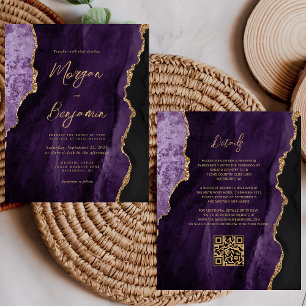 Budget Purple Agate Script QR Code Wedding Invite