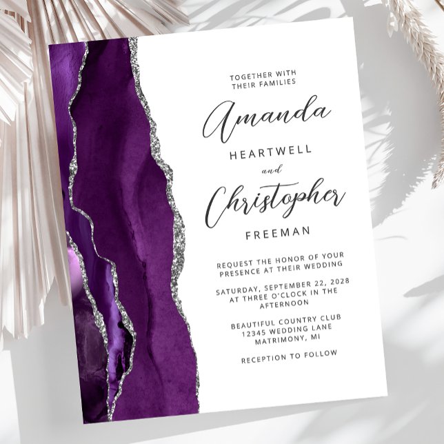 Budget Purple Agate Silver Wedding Invitation (Creator Uploaded)