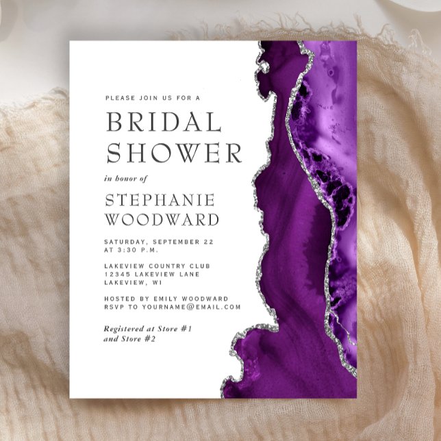 Budget Purple Agate Silver Wedding Invitation (Creator Uploaded)