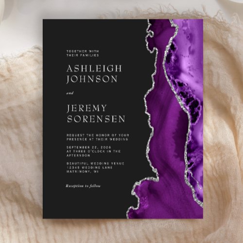 Budget Purple Agate Silver Wedding Invitation