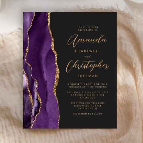 Budget Purple Agate Slate Wedding Invitation