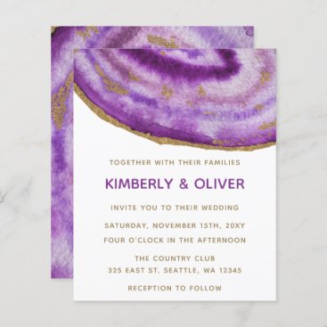 Budget Purple and Gold Agate Wedding Invitation