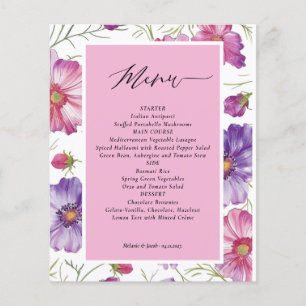 Budget Purple and Pink Floral Wedding Menu Flyer