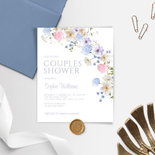 Budget Purple  Blue Couples Shower Invitation