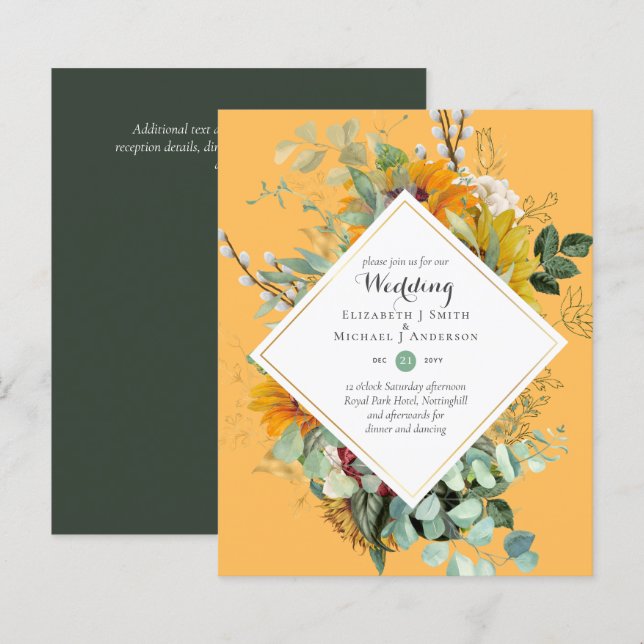 BUDGET Purple Blue Floral Wedding Invitations (Front/Back)