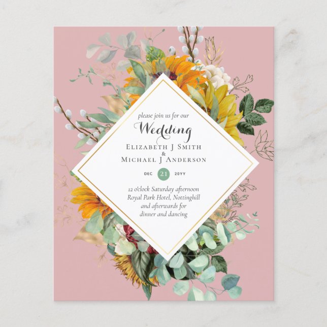 BUDGET Purple Blue Floral Wedding Invitations Flyer (Front)