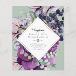 BUDGET Purple Blue Floral Wedding Invitations Flyer