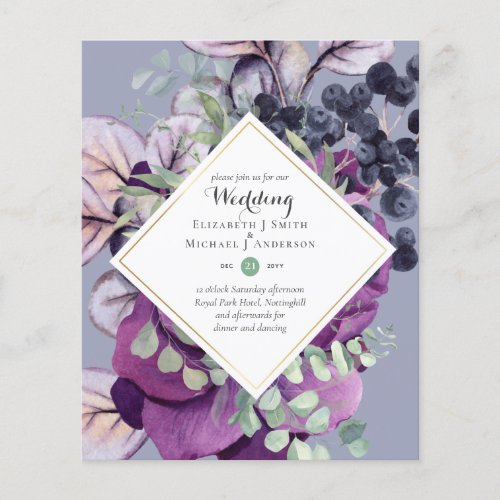 BUDGET Purple Blue Floral Wedding Invitations Flyer