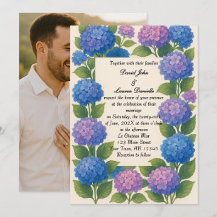 Budget Purple/Blue Hydrangea Photo Wedding Invite