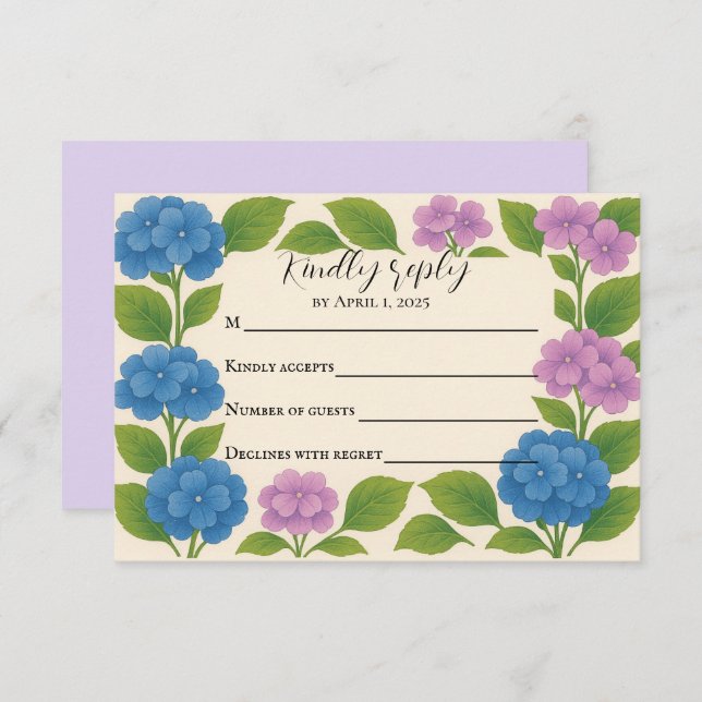 Budget Purple/Blue Hydrangea RSVP Card (Front/Back)