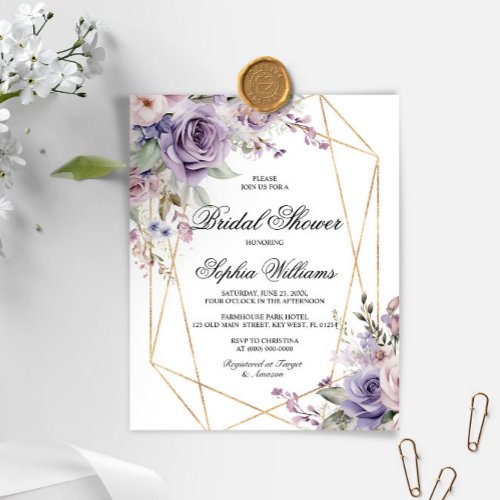 Budget Purple  Blush Bridal Shower Invitation
