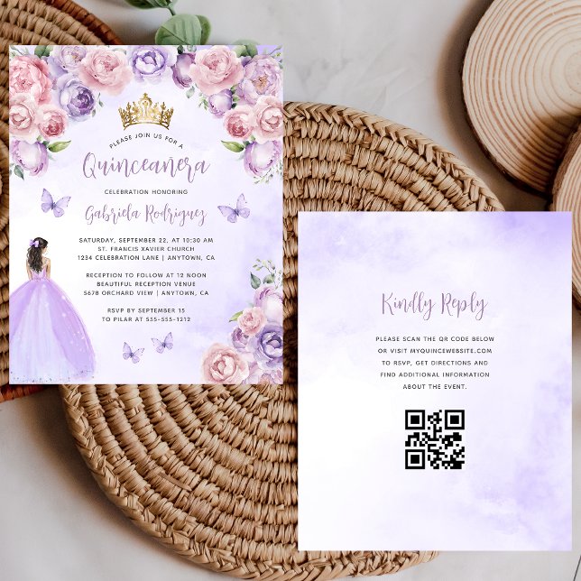 Budget Purple Blush Floral QR Code Quinceañera (Creator Uploaded)