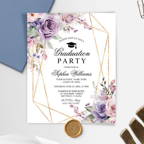 Budget Purple  Blush Graduation Party Invitation