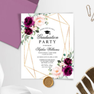 Budget Purple & Blush Graduation Party Invitation