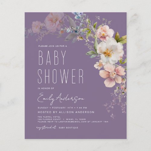 Budget Purple Boho Wildflower Baby Shower