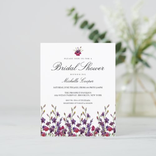 Budget Purple Botanical Bridal Shower Invitation