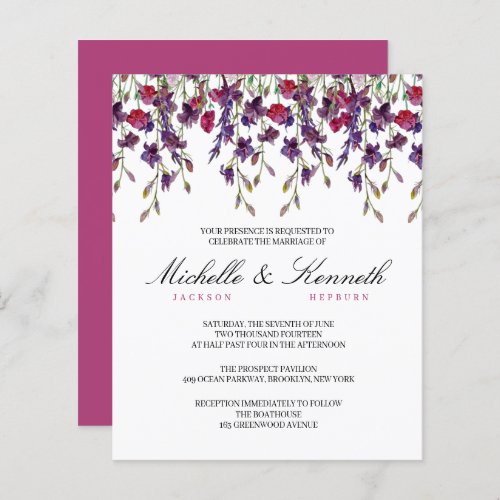 Budget Purple Botanical Wedding Invitation