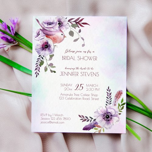 Budget Purple burgundy lilac flowers bridal invite