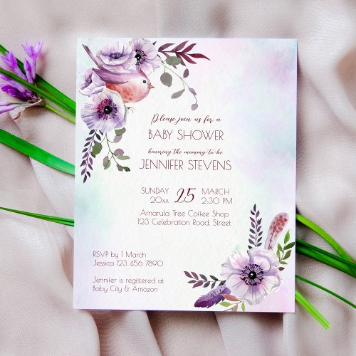 Budget purple burgundy lilac flowers with bird