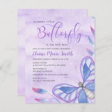 Budget  Purple Butterfly Baby Shower Invitation