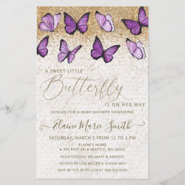 Budget Purple Butterfly Baby Shower Invitation