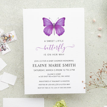 Budget Purple Butterfly Baby Shower Invitation by Invitationboutique at Zazzle