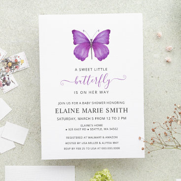 Budget Purple Butterfly Baby Shower Invitation