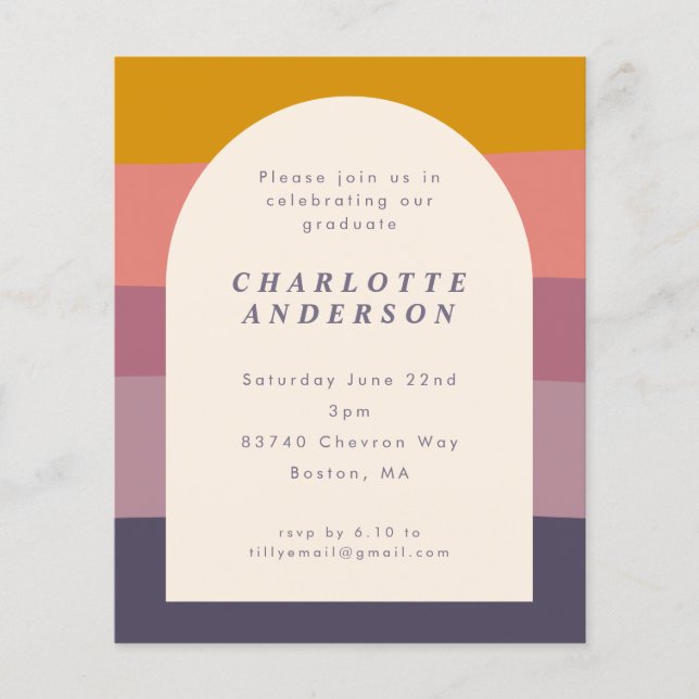 Budget Purple Color Block Graduation Party Invite (Front)