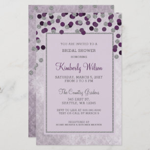 Budget Purple Confetti Bridal Shower Invitation
