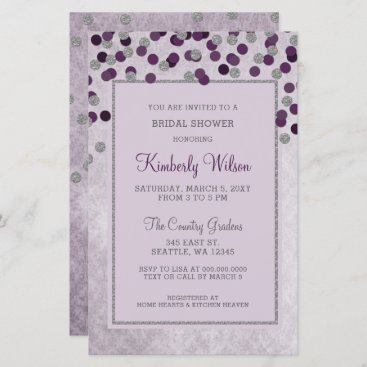Budget Purple Confetti Bridal Shower Invitation