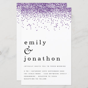 Budget Purple Confetti Glitter Wedding Invitation