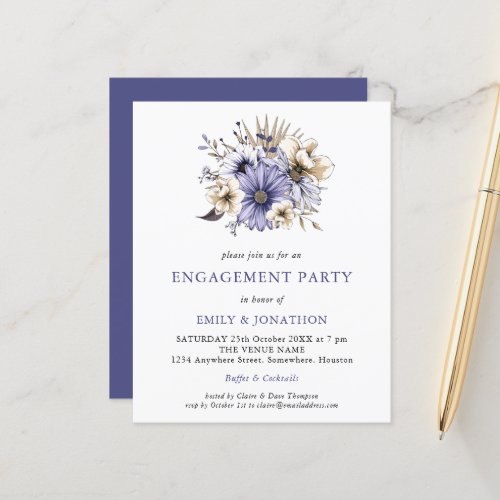 BUDGET Purple Cream Floral Engagement Party Invite