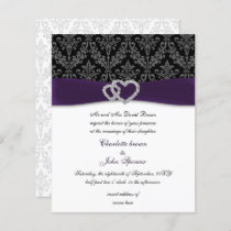 Budget Purple Damask Diamante Wedding invitation
