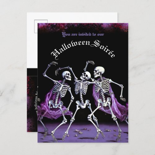 Budget Purple Dancing Skeletons Adult Halloween Invitation Postcard